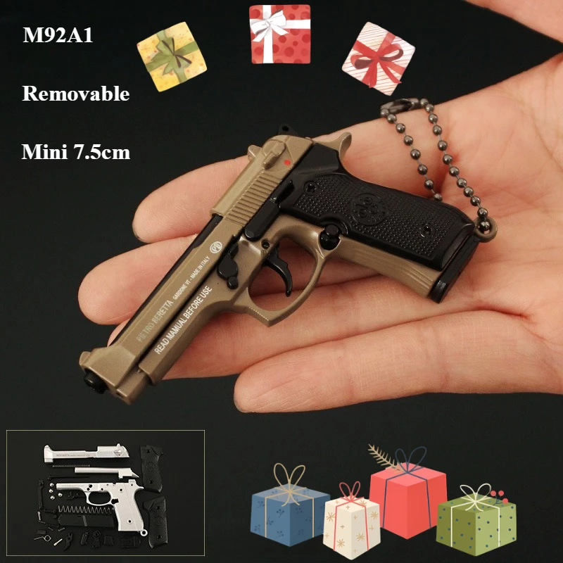 New 1:3 Mini M92A1 Alloy Gun Model Detachable Decompression Toy Keychain Pendant Men's Gift