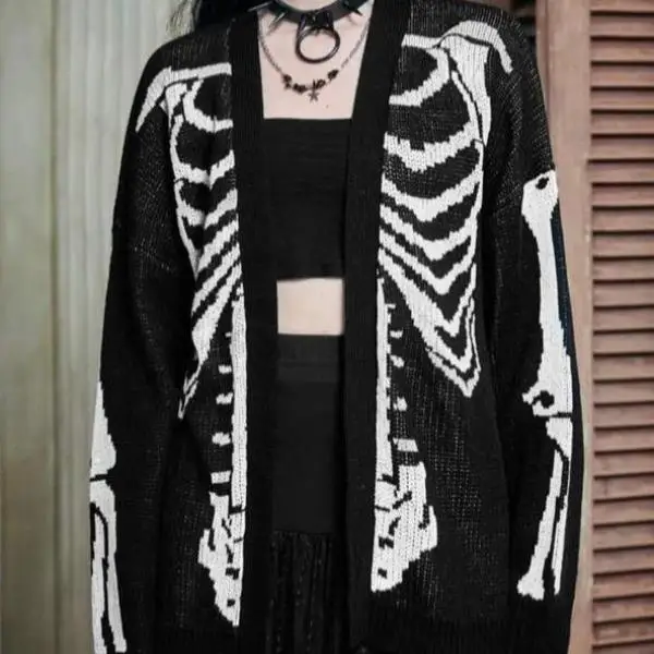 

Halloween Jacquard Cardigan Women's Knitted Sweater Floral Embroidery Open-Shirt Style Silk Material Winter Fashion for Ladies