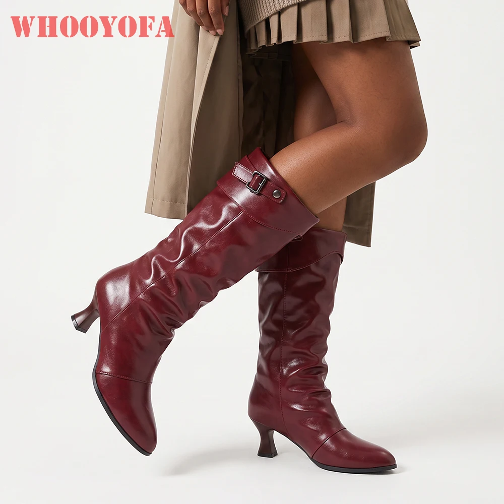 2026 Winter Sweet Women Mid Calf Slouch Boots High Kitten Heels Lady Party Shoes Large Small Size 13 32 45 48 50 Wide Fit
