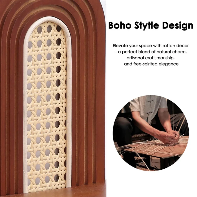 

TKOH-Wall Rattan Shelf Set Of 2, Boho Rustic Wood Floating Shelves For Small Plants, Picture Ledge Wall Mount Decorations