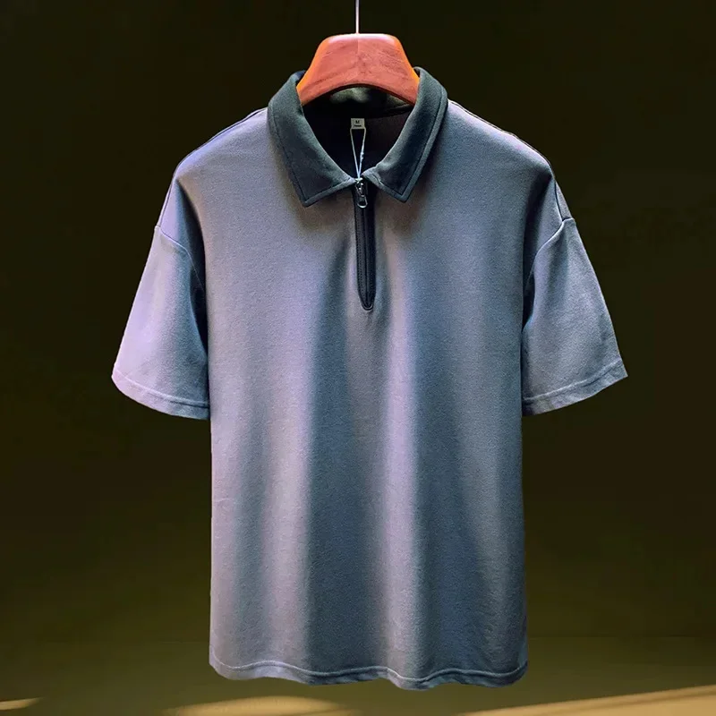 

Летняя тонкая мужская рубашка-поло 2026, новый большой свободный кардиган с короткими рукавами и лацканами на молнии