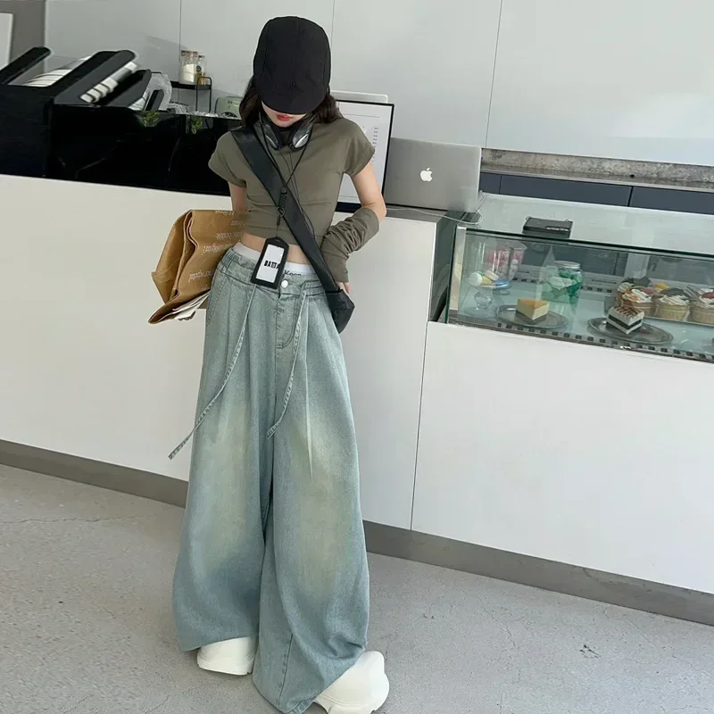 Girls Jeans 2025 Autumn Famous Western-style Child Wide Leg Pants Kids Floor Trousers 6 8 10 12 14 Vetement Enfant Fille Clothes