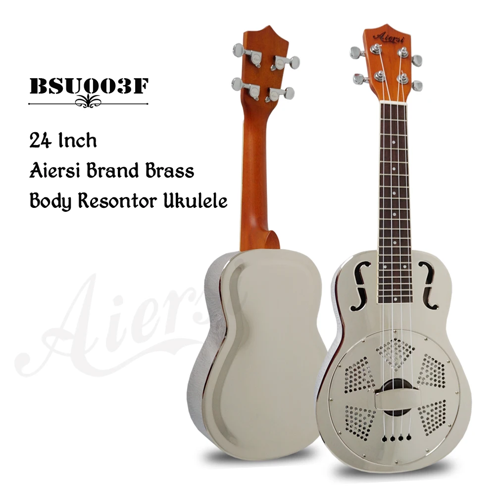 

Aiersi Brand 24 Inch Concert F Hole Ukelele Chrome Plated Metal Body Resonator Ukuleles for sale