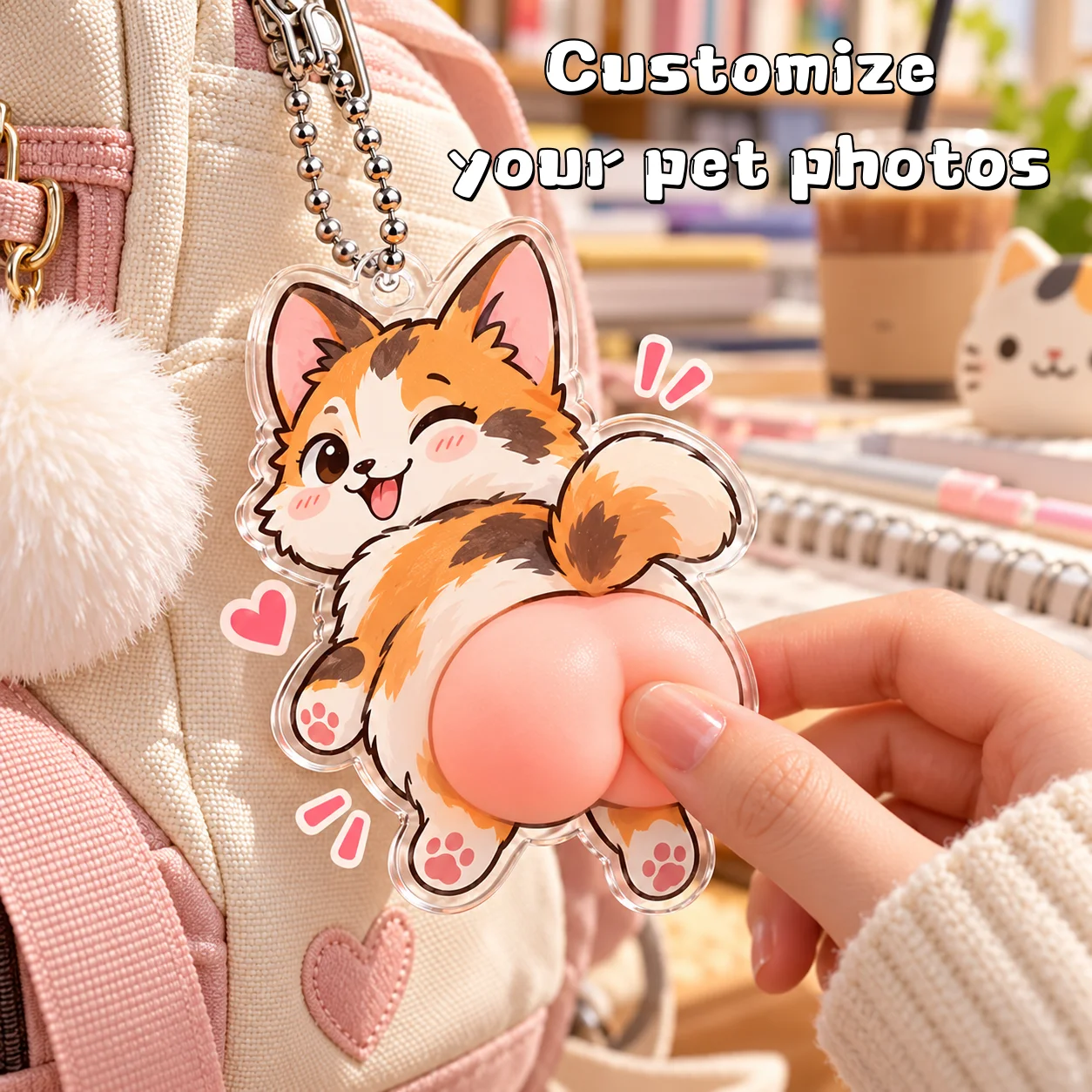Custom Acrylic Squishy Butt Keychain Personalized Pet Photo Funny Pendant Stress Relief Bag Charm Novelty Gift for Friends