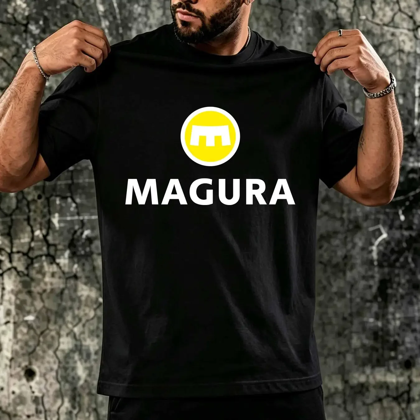 washed T Shirt Magura Brake Logo Men's Black Size S 5XL long or short sleeves vintage Washed Breathable fashion Slightly