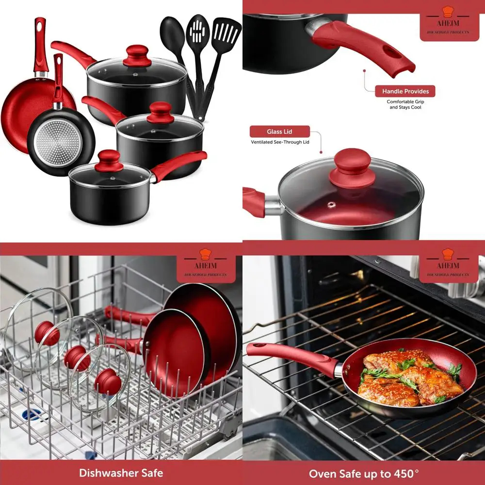 

Алюминиевый набор посуды с антипригарным покрытием из 11 предметов: сковороды, кастрюля с крышкой, кастрюлей и кухонная утварь