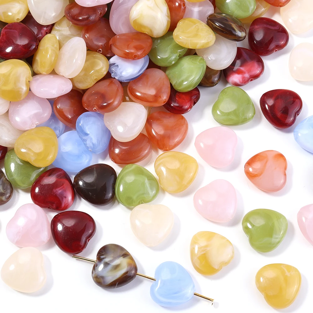 

30pcs Dual Color Acrylic Beads Love Heart Stone Shape Loose Spacer Beads for DIY Crafts Bracelet Necklace Beading Accessories