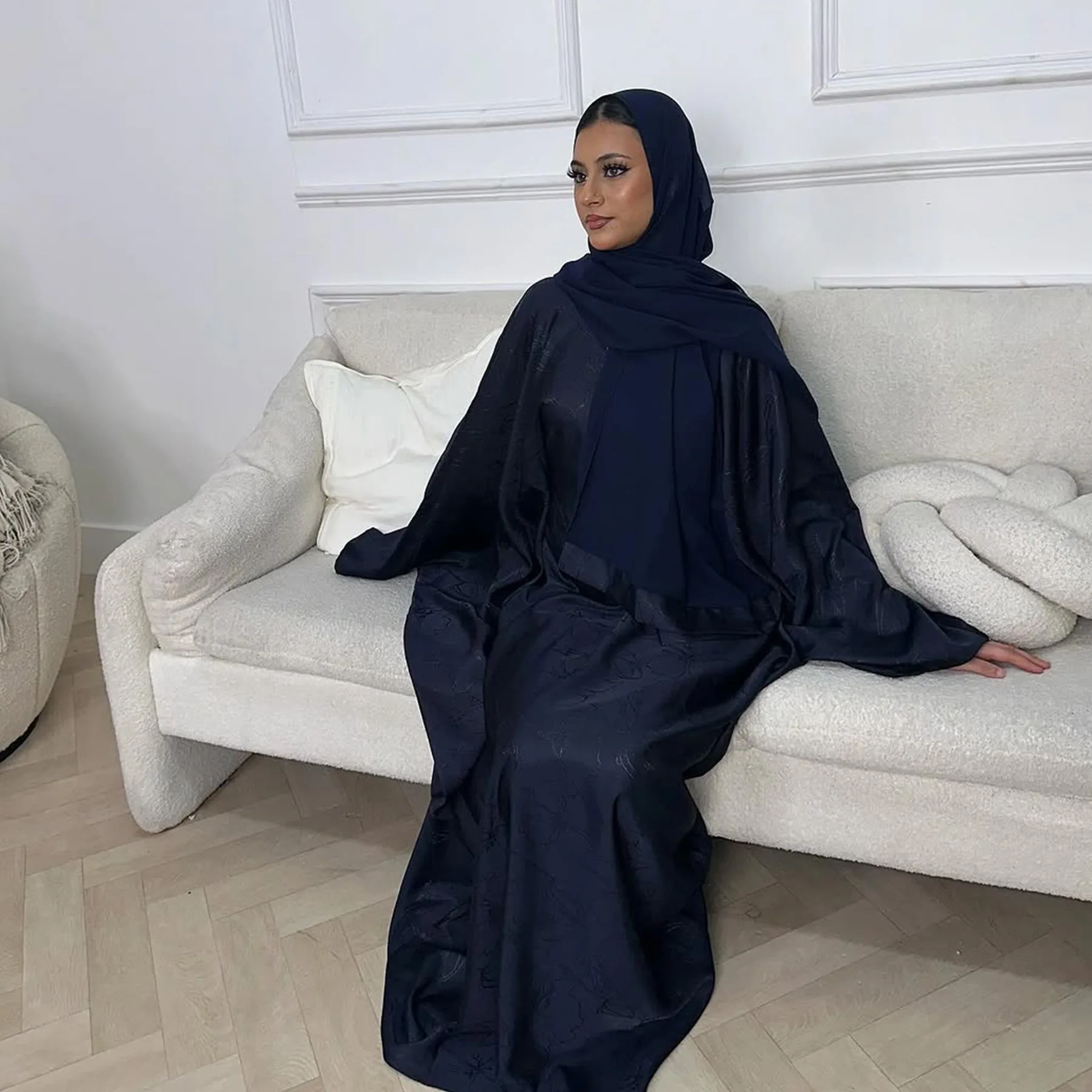Luxury Dubai Abaya Jacquard Satin 2pcs Muslim Sets for Women Ramadan Hijab Dress Islamic Outift Party Kaftan Robe Turkey Abayas