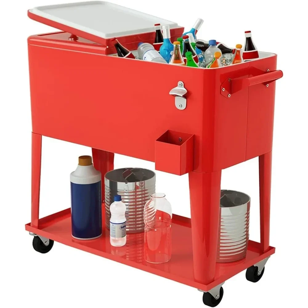 #For Patio Cooler Cart, 80qt Cooler  for Beverage with Locking Wheels, Beverage Bar Cooler Trolley Ice Chest for Party Cookouts view 3