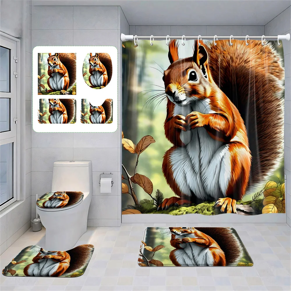 

Animal Theme Printed Shower Curtain suit Polyester Moisture-proof Bathroom Curtain bathroom accessories Non-slip floor mat