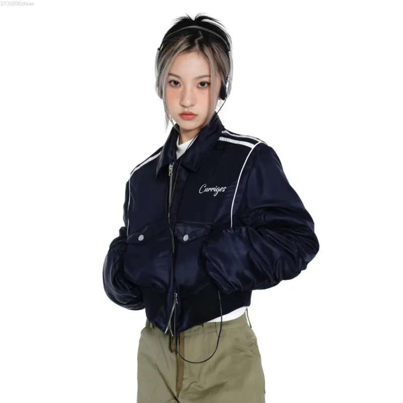 American Retro Y2k Casual Bomber Jacket Women Spring Autumn Zip Up Sport Jacket  Female Fashion Hip Pop Outerwear Short Coat New