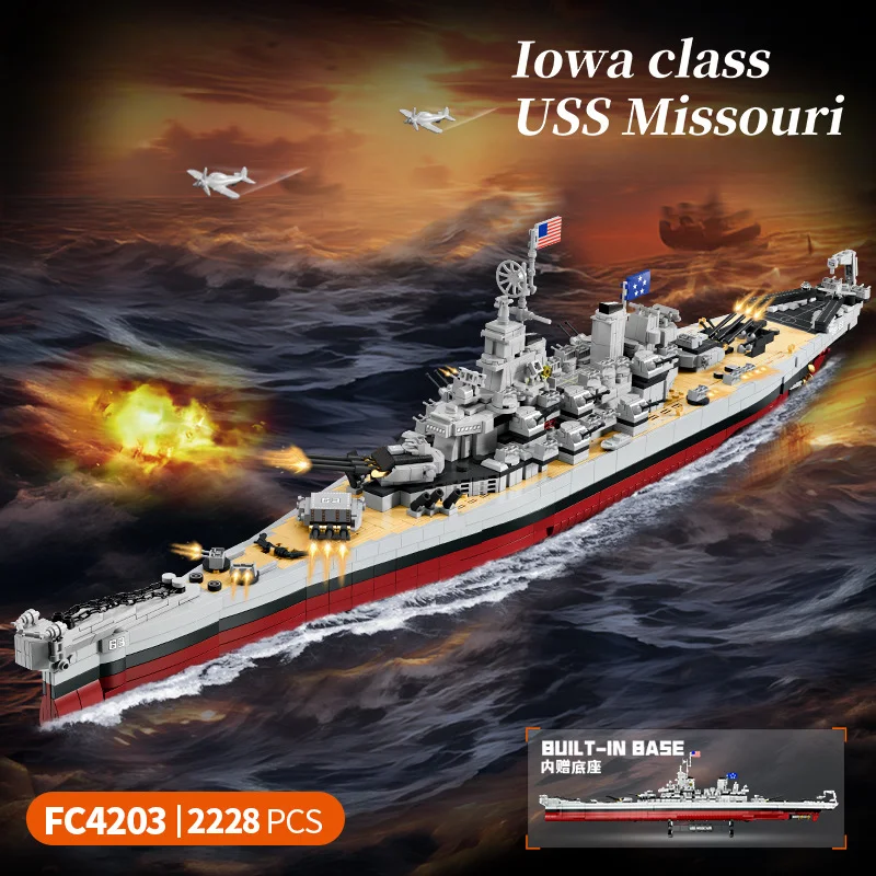 MEOA 2228pcs Missouri Battleship Crusier Model Building Blocks Military Bricks Warship Model Kits Construction Toys Kids Toys