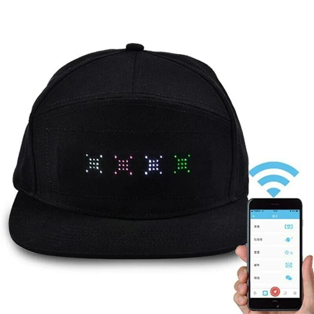 USB Rechargeable Bluetooth APP Programmable LED Scrolling Message Display Board Hip Hop Street Snapback Hat Unisex Baseball Cap