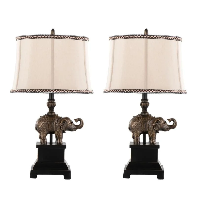 

Bronze Polyresin Table Lamp Set of 2 with Natural Linen Shade