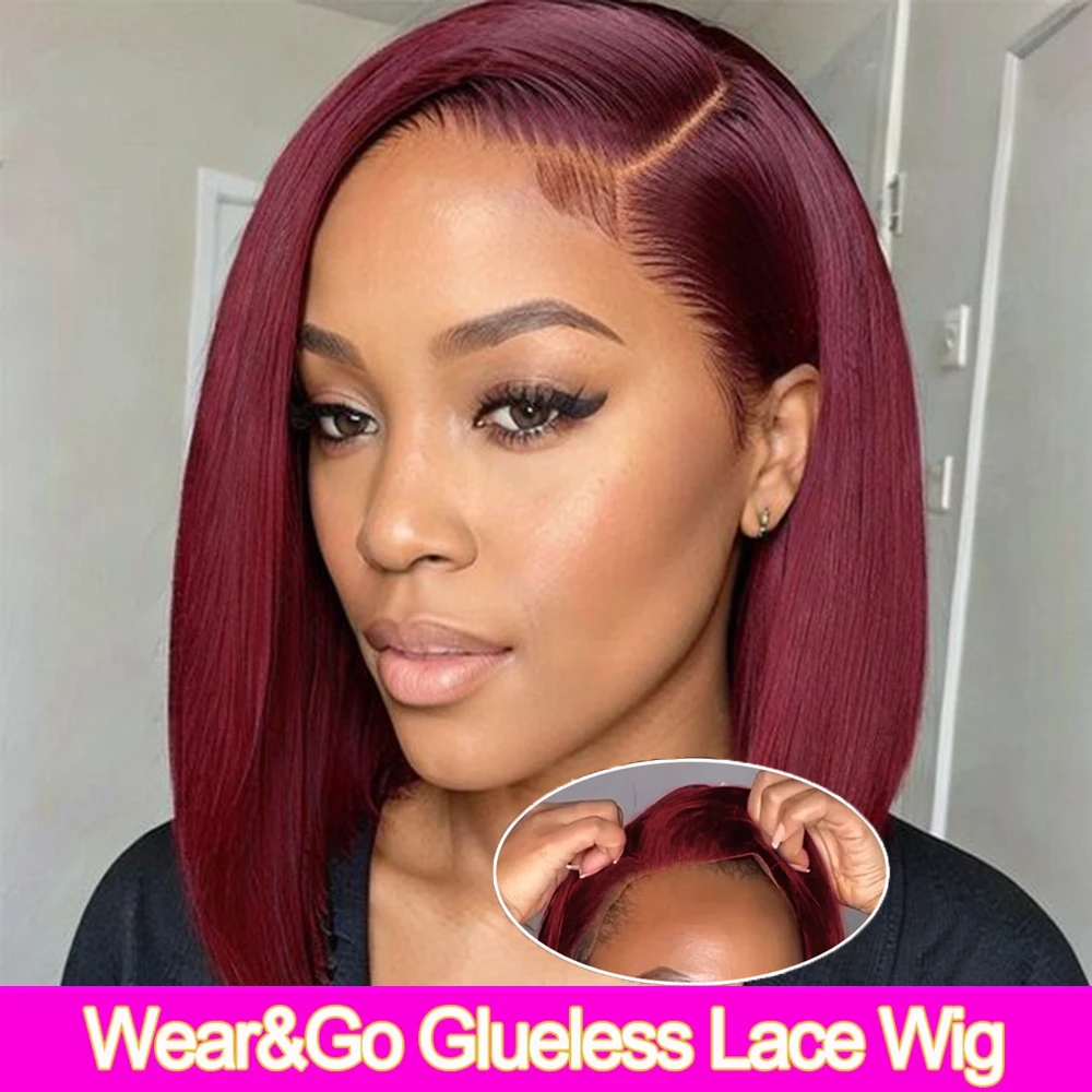 

99J Burgundy Short Bob Wig Glueless Human Hair Wig Wear To Go Pre Cut 6x4 HD Lace Closure Wig For Women 4X4 BOB Wig 180%Density