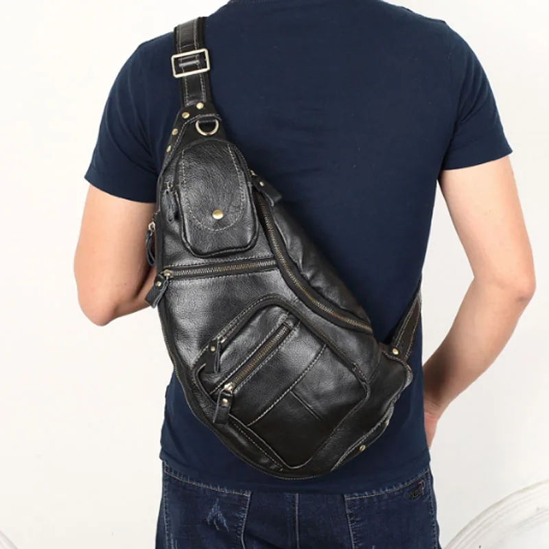 Bolsa de couro genuíno para homens, sacos mensageiro de ombro, mochila casual com estilinete vintage, marca famosa