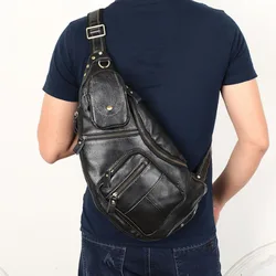 Torba męska z prawdziwej skóry torba na klatkę piersiowa znanej marki klatki piersiowej torby listonoszki Casual chusta Vintage Back Pack