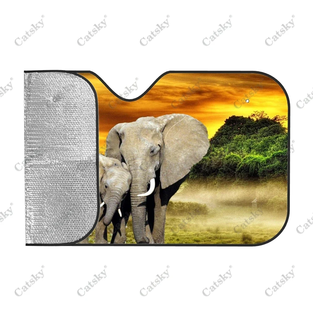 Sunset African elephants Car Accessories Front Windshield Sunshade Foldable Sunvisor Protect Summer Visorshield Decor for SUV