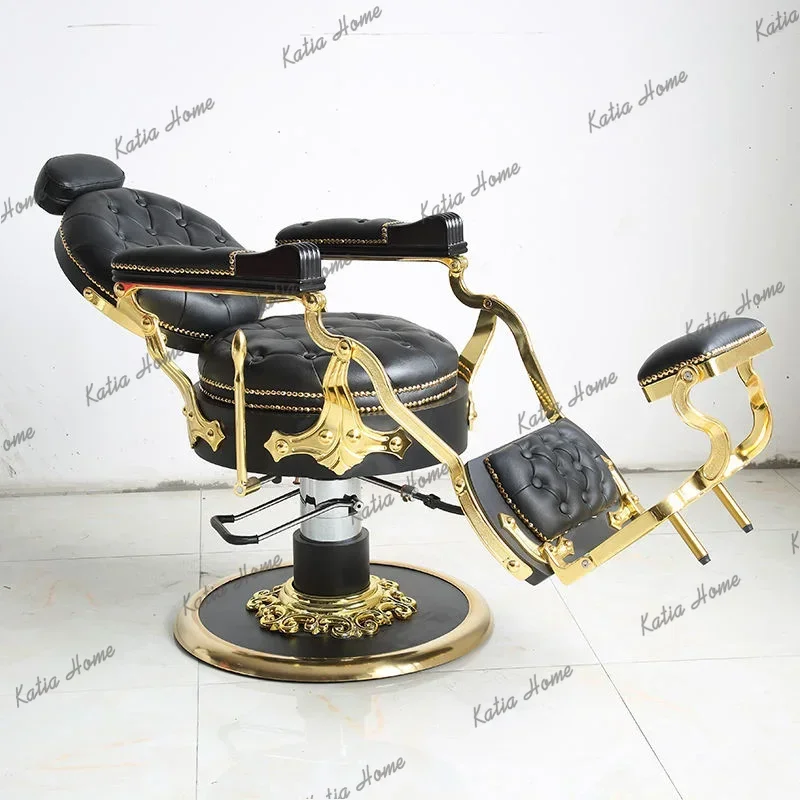 LSFactory Hot Sale Product Vintage Design Aluminium Gold Frame Plastic Decoration Solid Wood Hand Rest Barber Chair for Hair Sal
