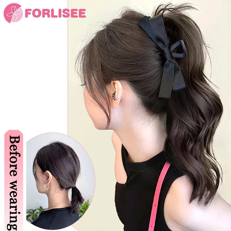 FORLISEE Synthetic Claw Clip Ponytail Wig Fluffy Curly High Ponytail Increase Hair Volume High Ponytail Can Be Braided Wig Braid