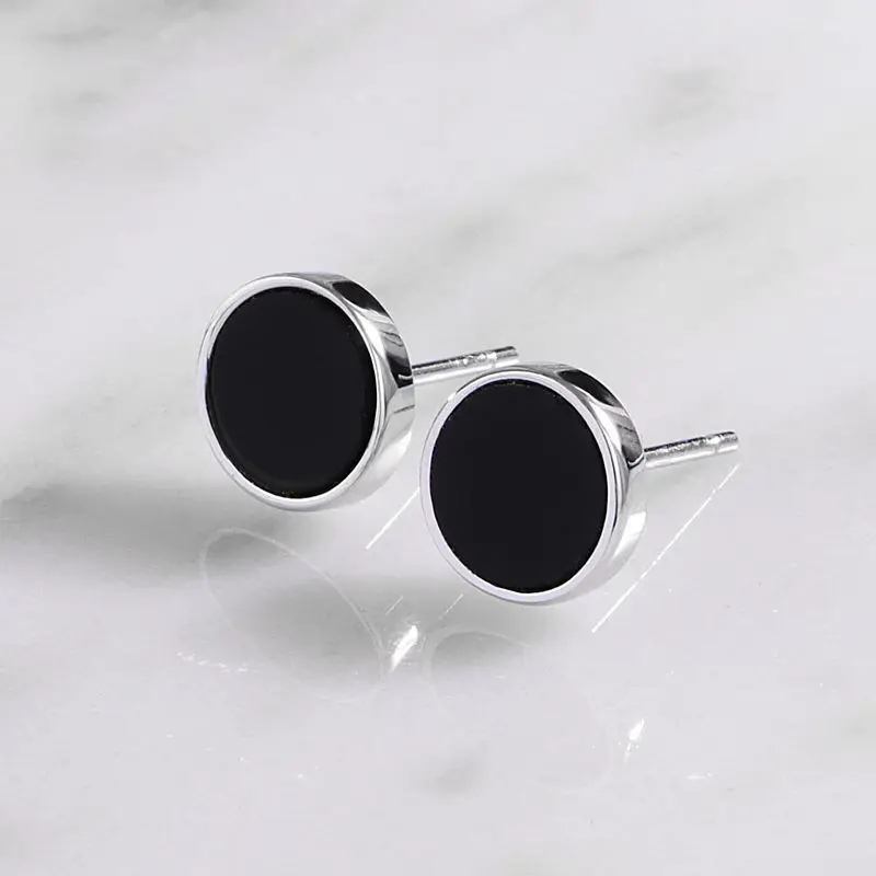 Cor Prata Kpop Punk Ear Stud para Homens e Mulheres, Personalidade Ágata Negra, Brinco de Casal, Presente do Dia dos Namorados, Moda, 2023