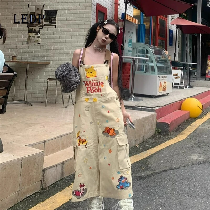 

Оригинальный новый женский комбинезон, лето 2029, комбинезон с вышивкой из мультфильмов, повседневные укороченные брюки в стиле ретро для тяжелой промышленности, женские брюки