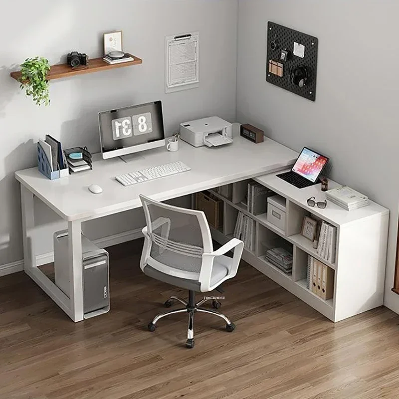 New Wooden Computer Desks Corner Desk Bookshelf Integrated L-shaped Computer Table Student Writing Desk with Storage Cabinet AP