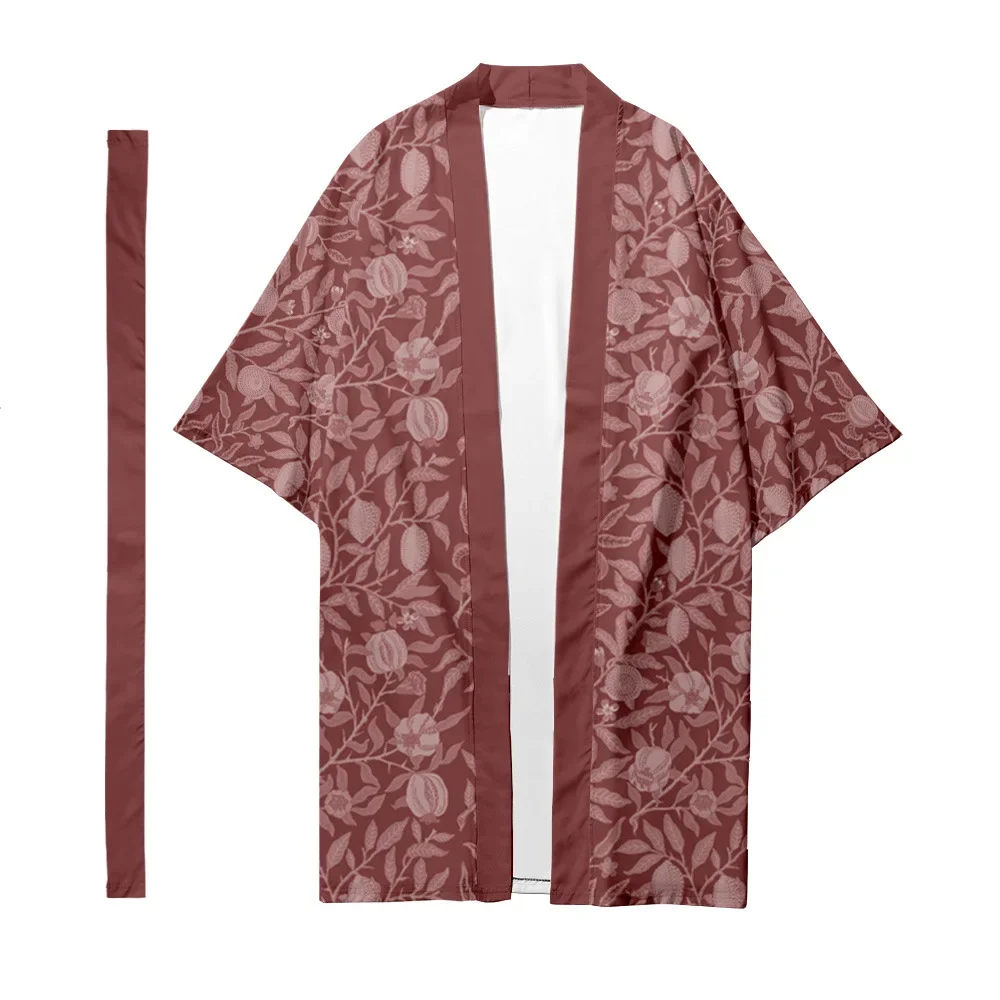 Kimono largo japonés tradicional étnico para hombre y mujer, cárdigan con patrón de frutas, camisa de moda, chaqueta Yukata