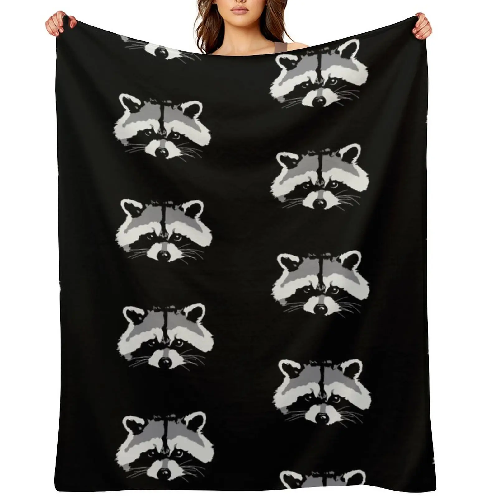 

Raccoon face Throw Blanket Camping halloween Designers Bed linens Blankets