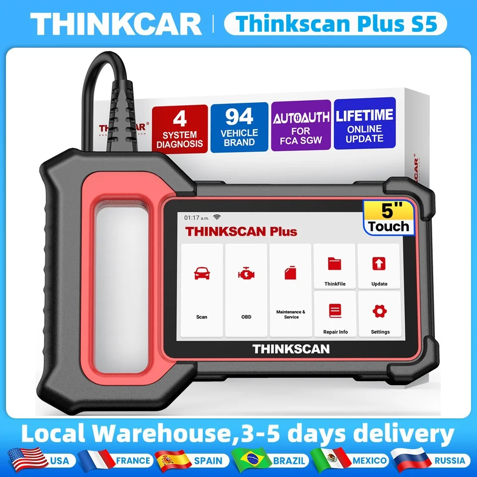 Диагностический сканер Thinkscan Plus S5 OBD2, система ABS/SRS/ECM/TCM, бессрочное обновление, 2024 г.