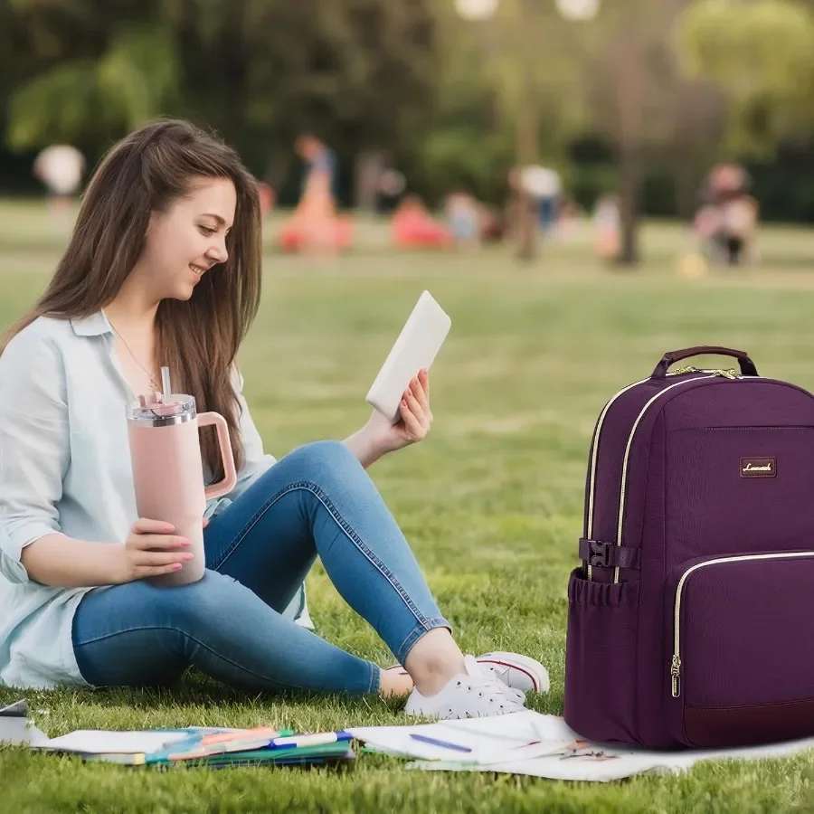 LOVEVOOK Zaino per laptop da donna con tasca per tazza di grande capacità Borsa per computer portatile da 18 pollici Borsa da viaggio per zaino W