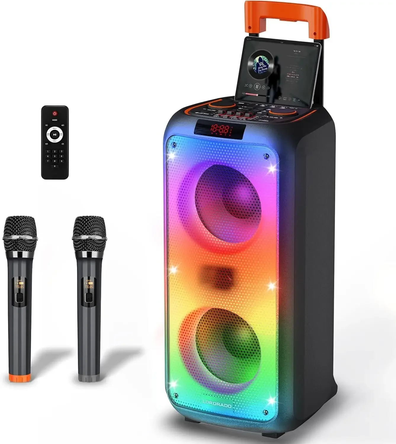 

Karaoke Machine for Adults, Portable PA System Karaoke Machine Party Speaker with 2 Microphones, Supporting TF/USB/AUX, TWS & LE