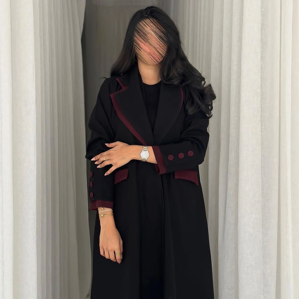 High Quality Women's Jacket 1 Piece Custom Made Black Notch Lapel Long Blazer 2024 Formal Dubai Office Lady Outerwears Clothing