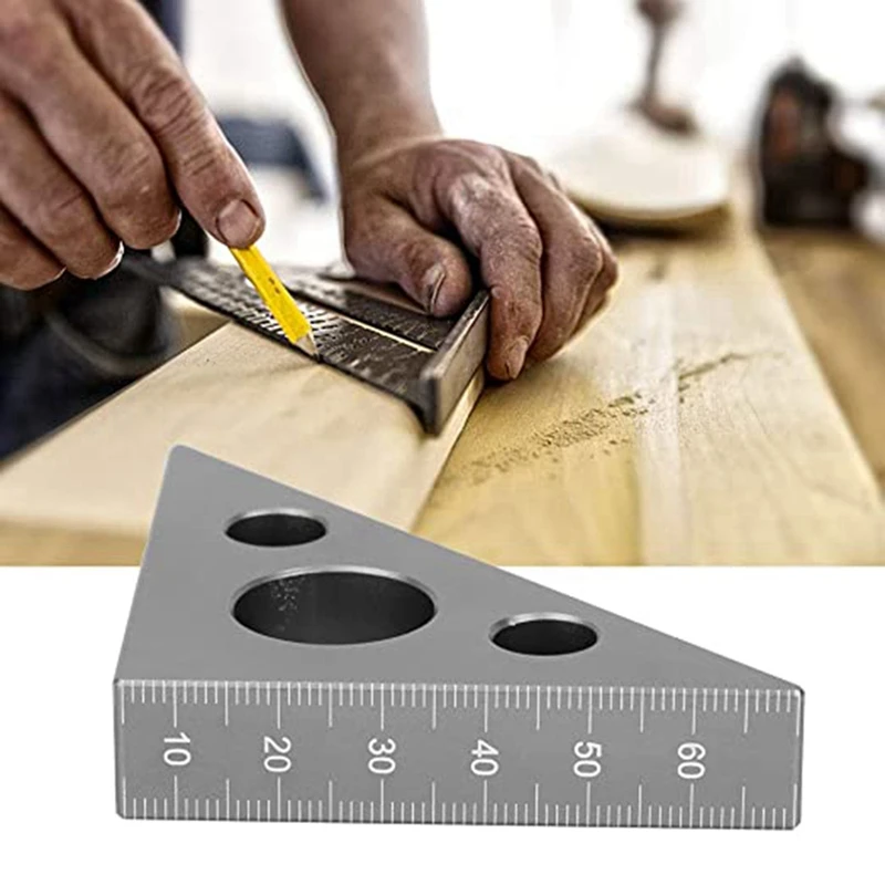 45/90 Degree Aluminum Alloy Inch Triangular Ruler Woodworking Square Ruler Multifunctional Tool