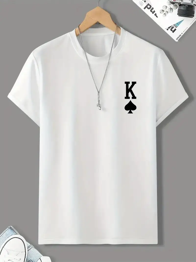 Playing Card and BROOKLYN Letter Print Boys Creative T-shirt Casual Lightweight Comfy Short Sleeve Tee Tops Kids Clothes