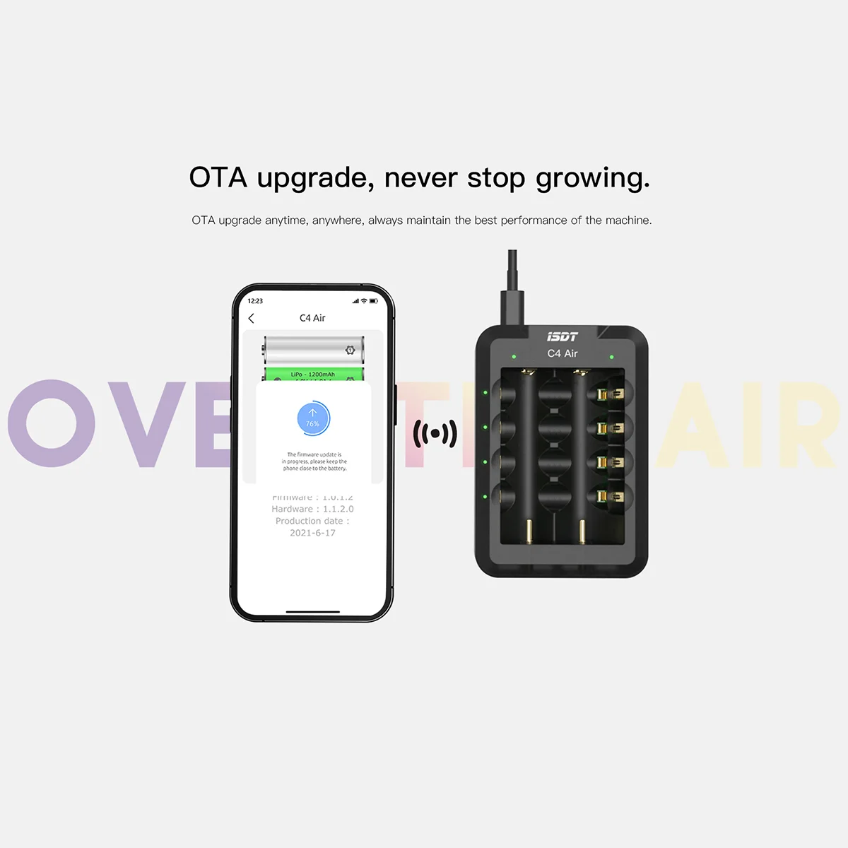 ISDT C4 Air USB Type-C Charger 6-Bay 4A Universal Battery Smart Charger with APP Connection for Li-ion Rechargeable Batteries