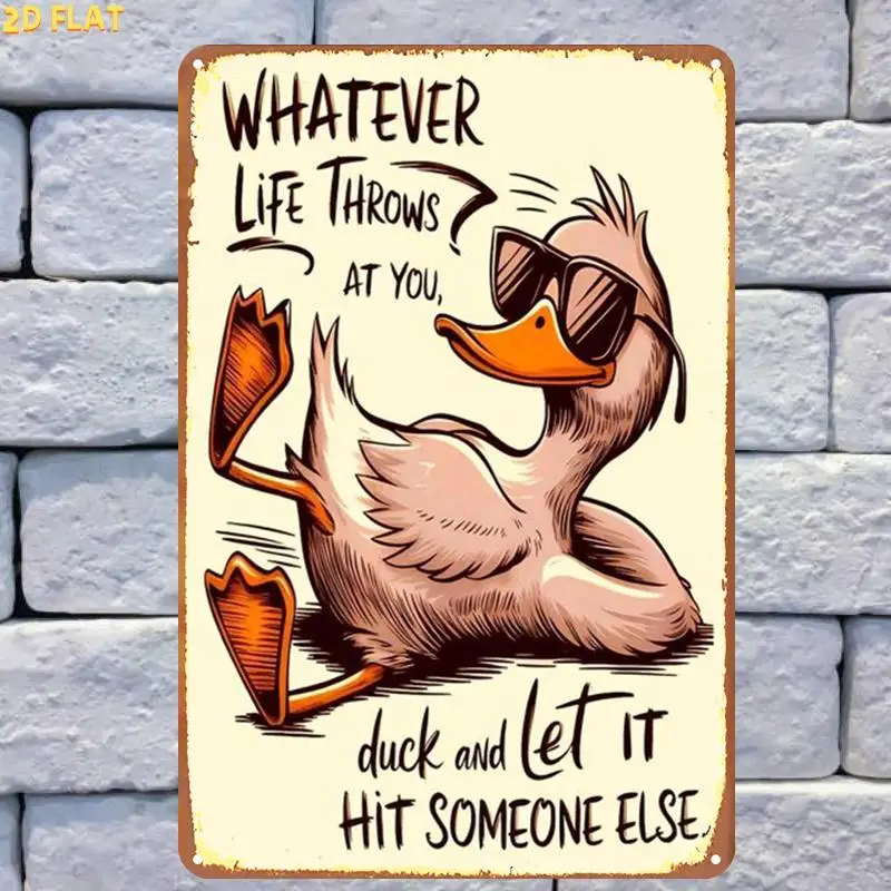 2D Flat Retro Little Yellow Duck Inspirational Metal Sign, 1 Pack, Pre-drilled, Suitable for Indoor, Garden, Outdoor, Home