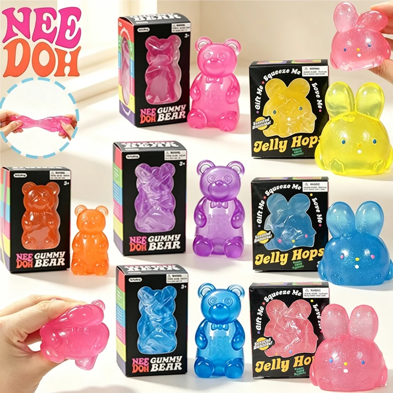 Needoh Gummy Bear Jelly Bunny TPR Sensory Toy Soft Squishy Relieve Anxiety Heal Relax Office Desk Stress Relief Toy for Adults