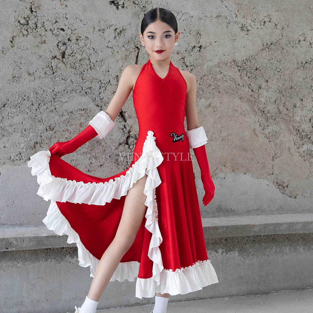 

Платье для латинских танцев Venny, современное бальное платье для девочек, расклешенная юбка для вальса, бальных выступлений, тренировок