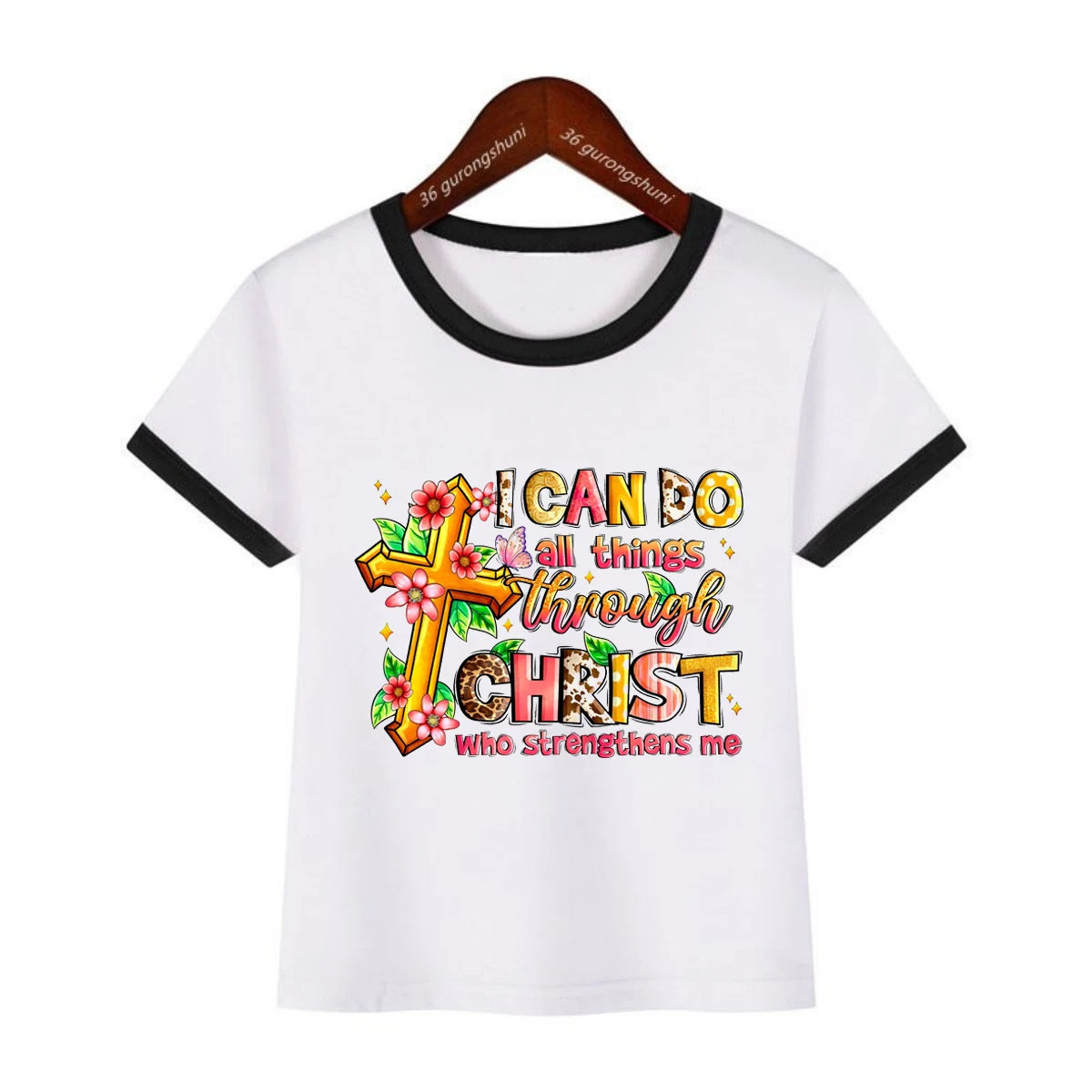 I Can Do All Things Through Christ Who Strengthens Me Graphic Printed Tshirt Girls/Boys Jesus Lover Kids Clothes Kawaii T-Shirt