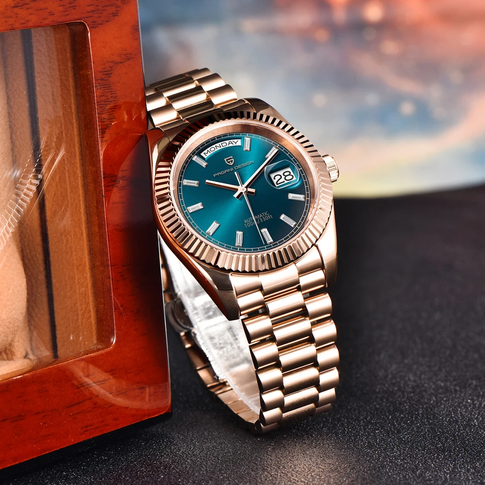 2025 جديد PAGANI DESIGN DD36 ساعات رجالية ذهبية وردية ساعة أوتوماتيكية للرجال ساعة يد ميكانيكية فاخرة AR الياقوت مقاوم للماء