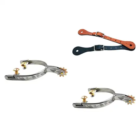 2Pcs Western Horse Spur Premium Cowboy Spur for Competition Boots Training with Strap