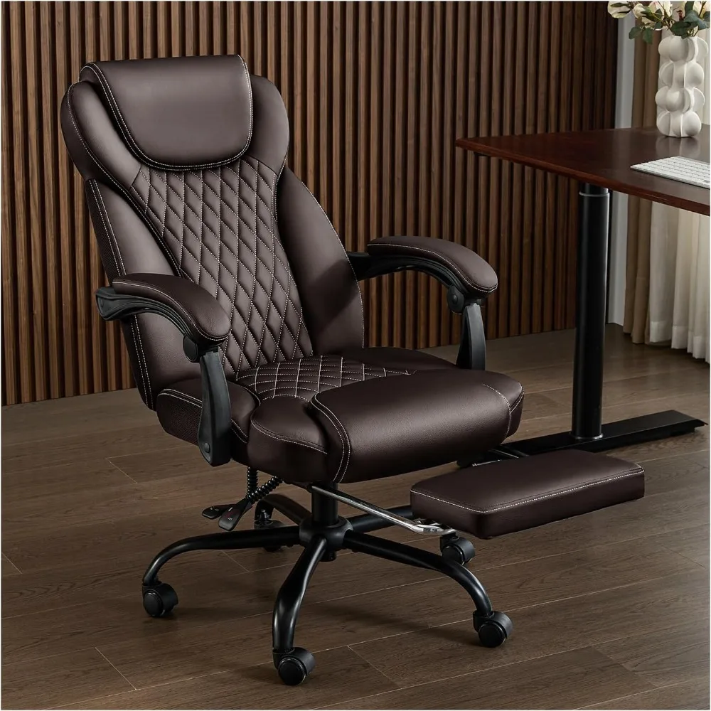 

Office Chair, Big and Tall Office Chair with Foot Rest Ergonomic Desk Chairs Reclining High Back Leather Chairs with Lumbar Supp