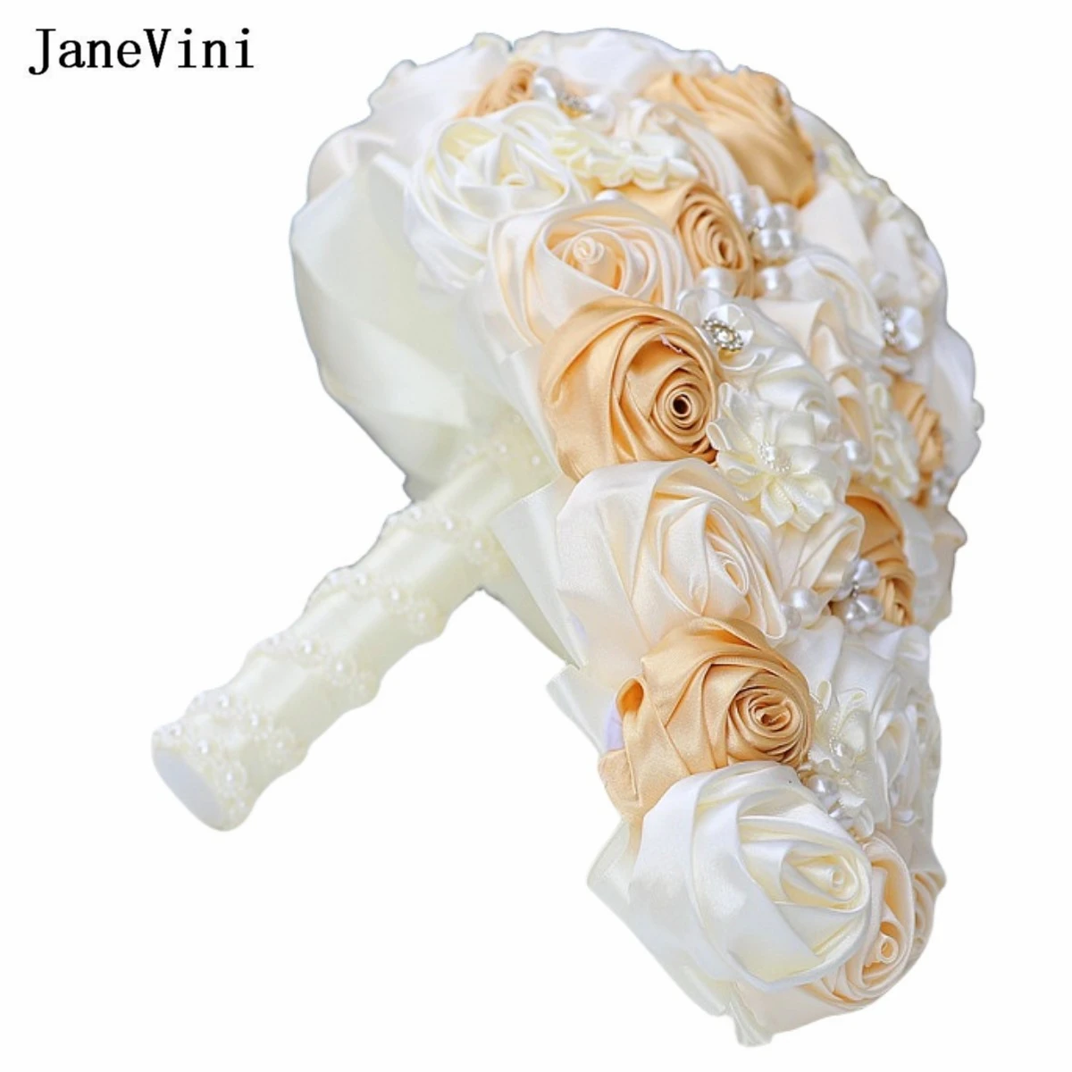 JaneVini-ramos de novia en cascada de albaricoque, perlas artificiales, rosas de satén, ramo de boda para novia, elegante, coreano, 2023