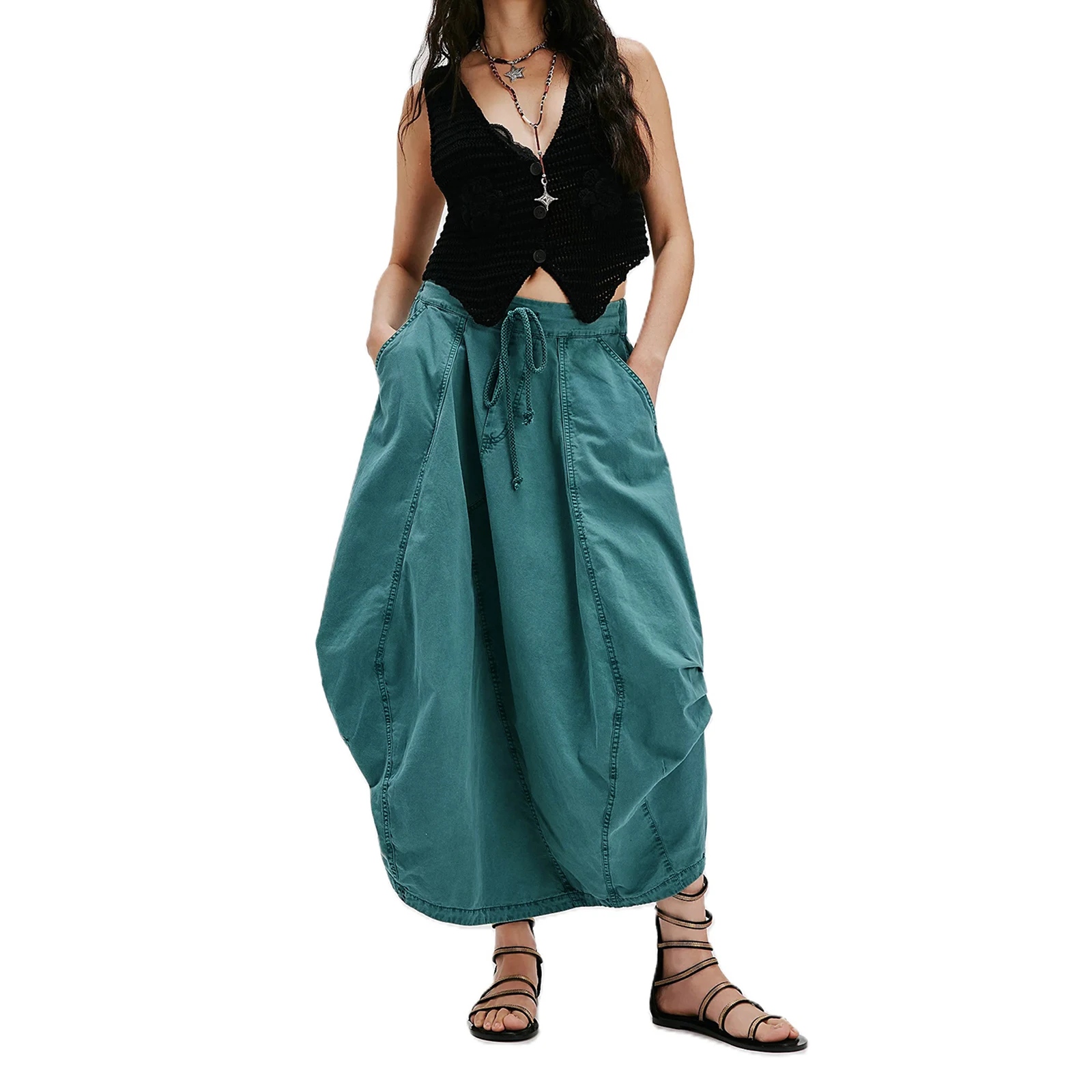 

Drawstring Maxi Skirt Women High Waist Skirts For Women Flowy Long Skirts For Women Casual Loose Skirt Elegant Boho Skirts