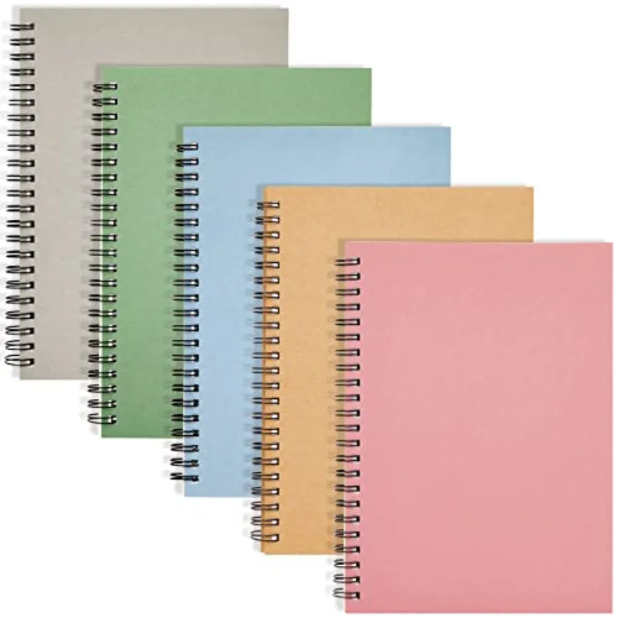 

5 Pack 6x8 inch Spiral Journals, Small Notebooks Bulk with 120 Lined Pages for Work, Students, School, Writing 5 Colors Kraft P