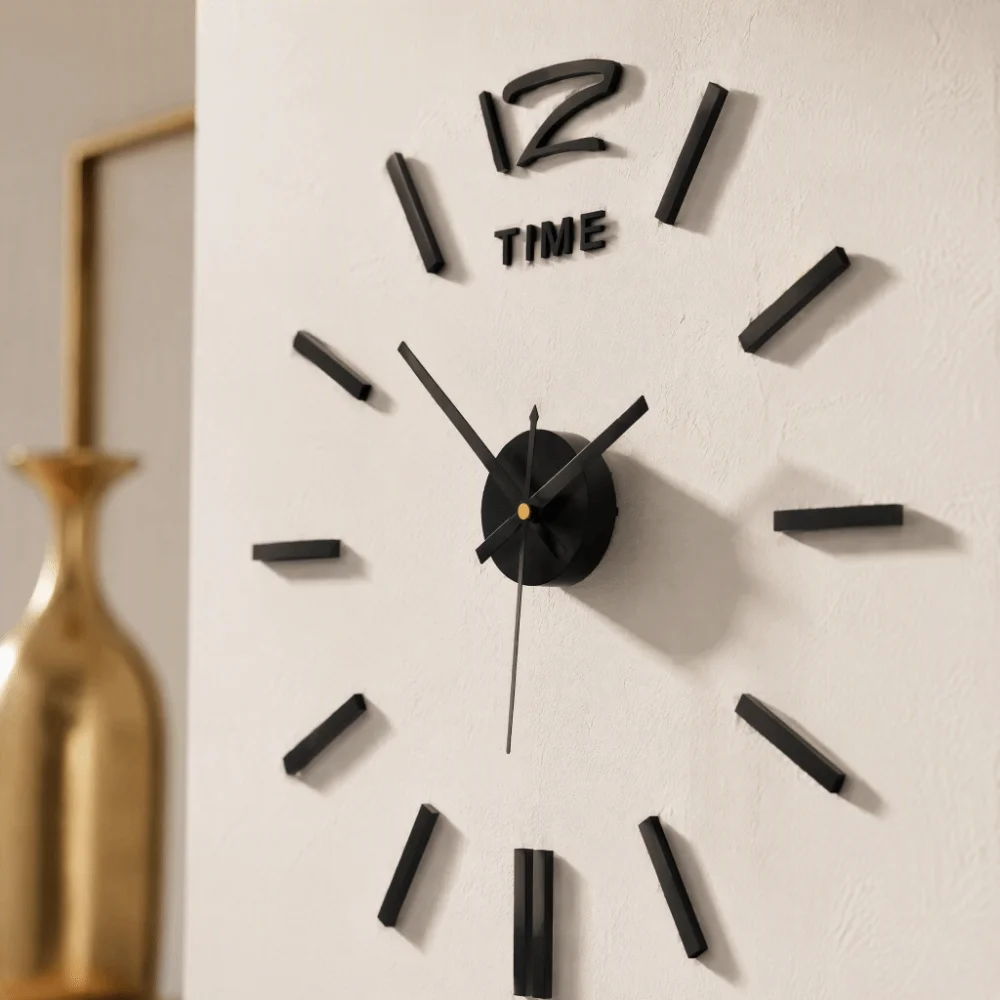 Modern Frameless Wall Clock Sticker Battery Operated 50cm 3D Wall Clock Self-Adhesive Wall Clock Decor Bedroom Wall Decor