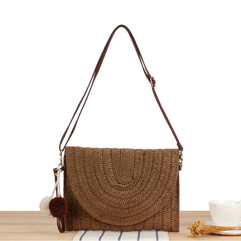 2022 Women Girls Fashion Crossbody Envelope Bag Elegant Straw Handbag Clutch Summer Beach Shoulder Bag