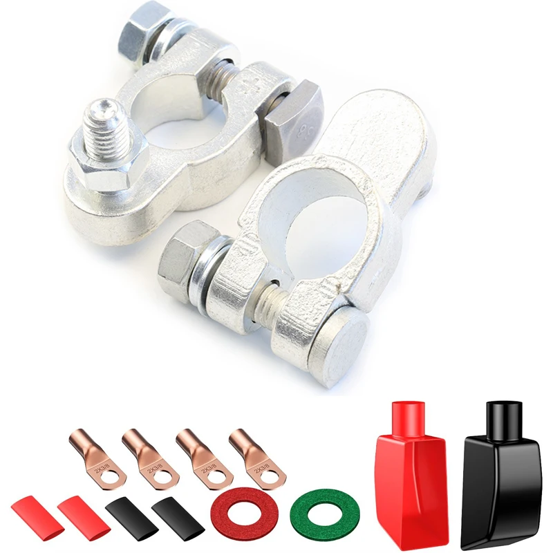 

1Pair Battery Terminal Connectors Kit M8 Heavy Duty Battery Terminal Positive Negative Auto Car Marine,with Accessories
