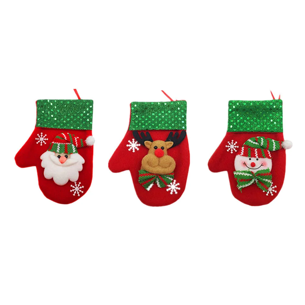 

3pcs Christmas Gifts Bag Candy Gift Bags Christmas Gloves Festive Hanging Ornaments Decor For Tree Fireplace Door Wall Home
